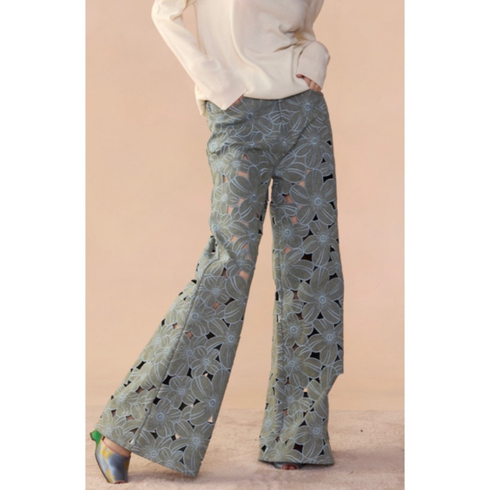 Cynthia Rowley Floral Cut Out Wide Leg Denim Jeans Light Wash Blue Size 26